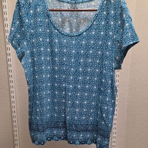 LOFT Blue Geometric Scoop Neck Tee